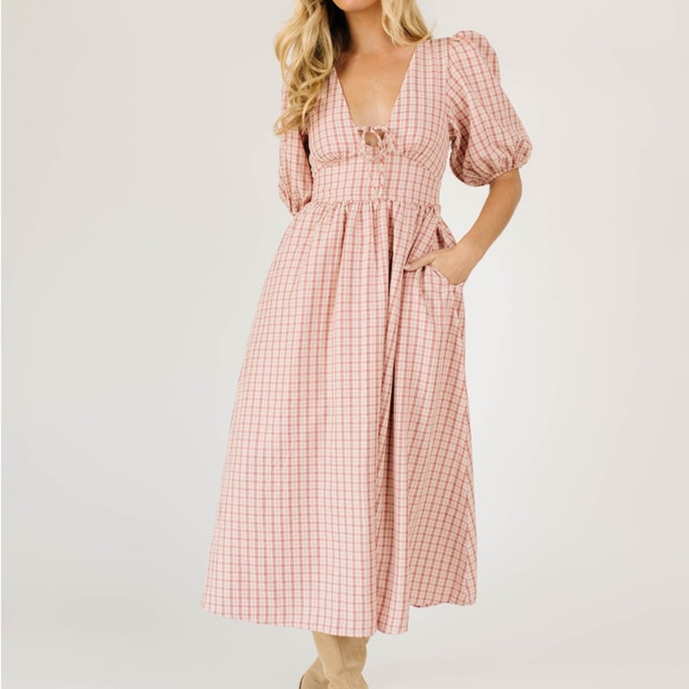 Pink Checkered Midi Dress Shop Zoco